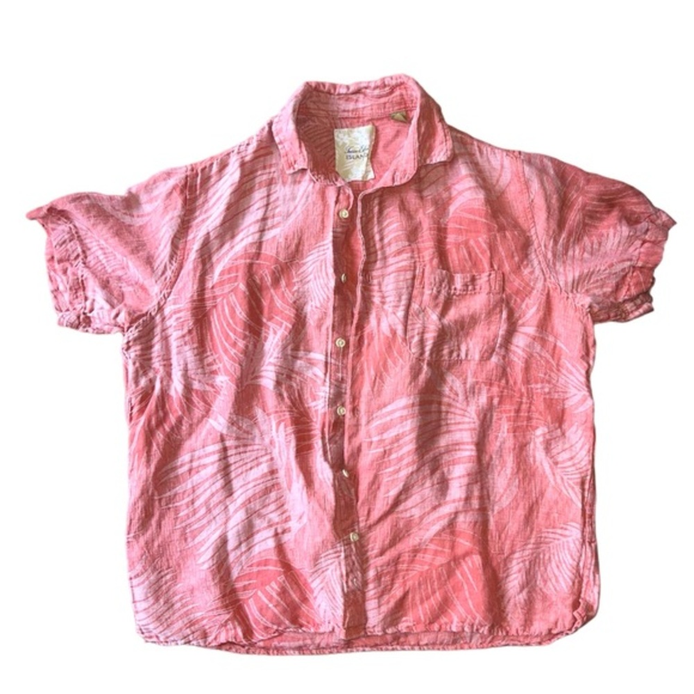 Tasso Elba Island Shirt Silk Linen Hawaiian Camp Short Sleeve Button Down Size L